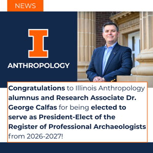 News flyer promoting Dr. Calfas election as President-elect to Register of Professional Archaeologists